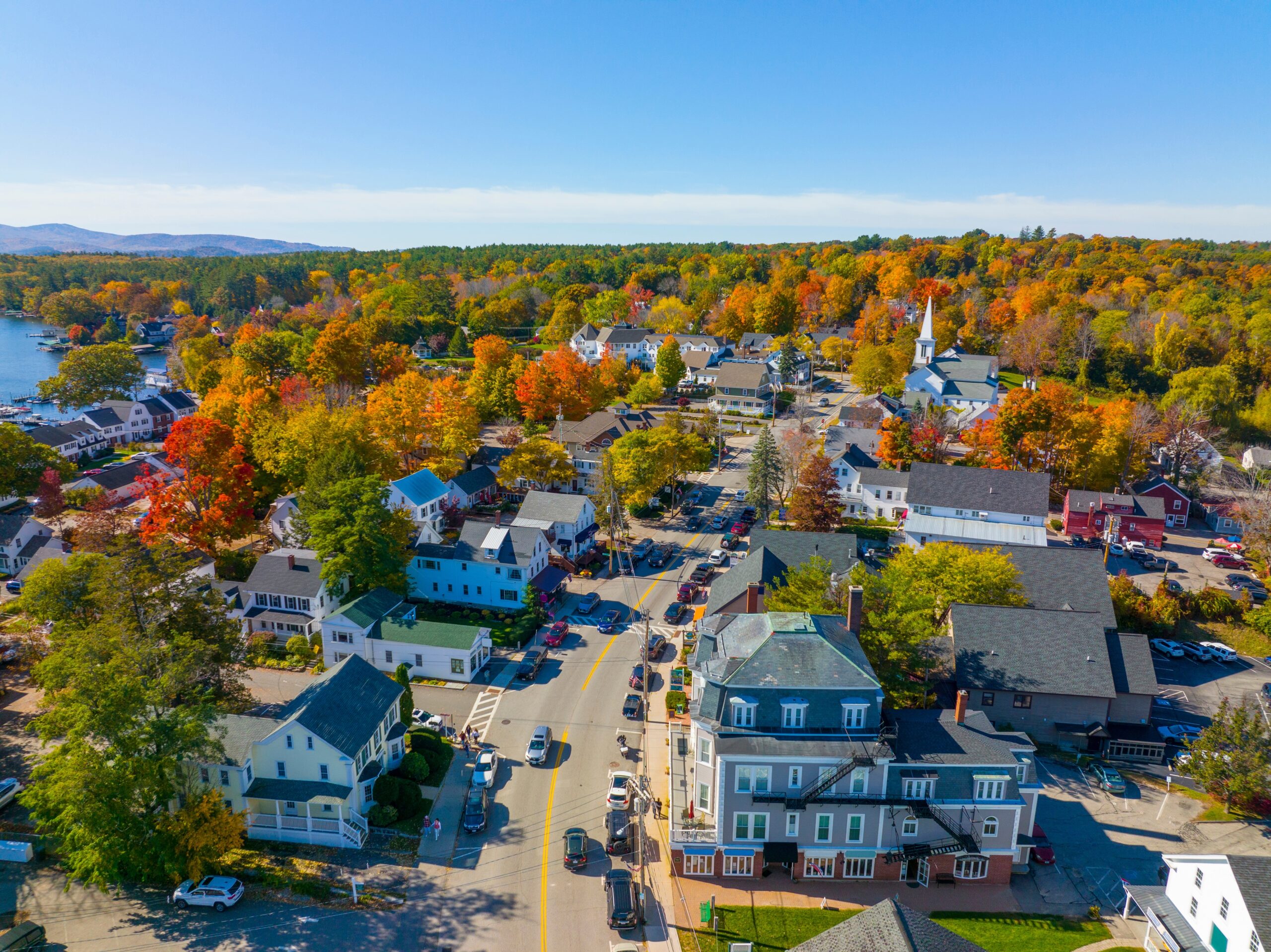 Wolfeboro, NH overhead in the fall - meant to show our small business and small town focus